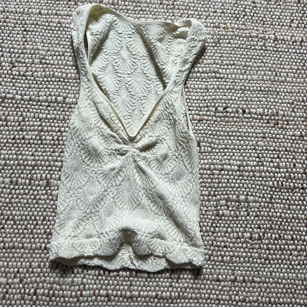 Free People Cream Ruched Tank Top with V-Neck